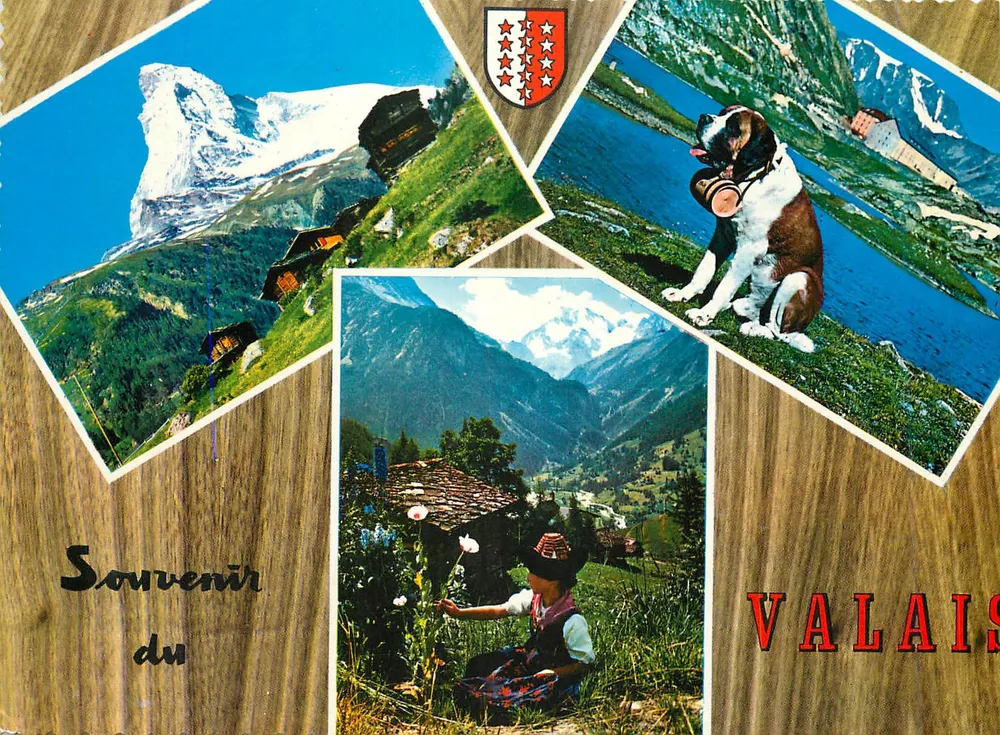 Berg und Saint-Bernard-Hund des Valais — Erinnerung an das Valais — BOVEY & Cie, Genf - Vorderseite