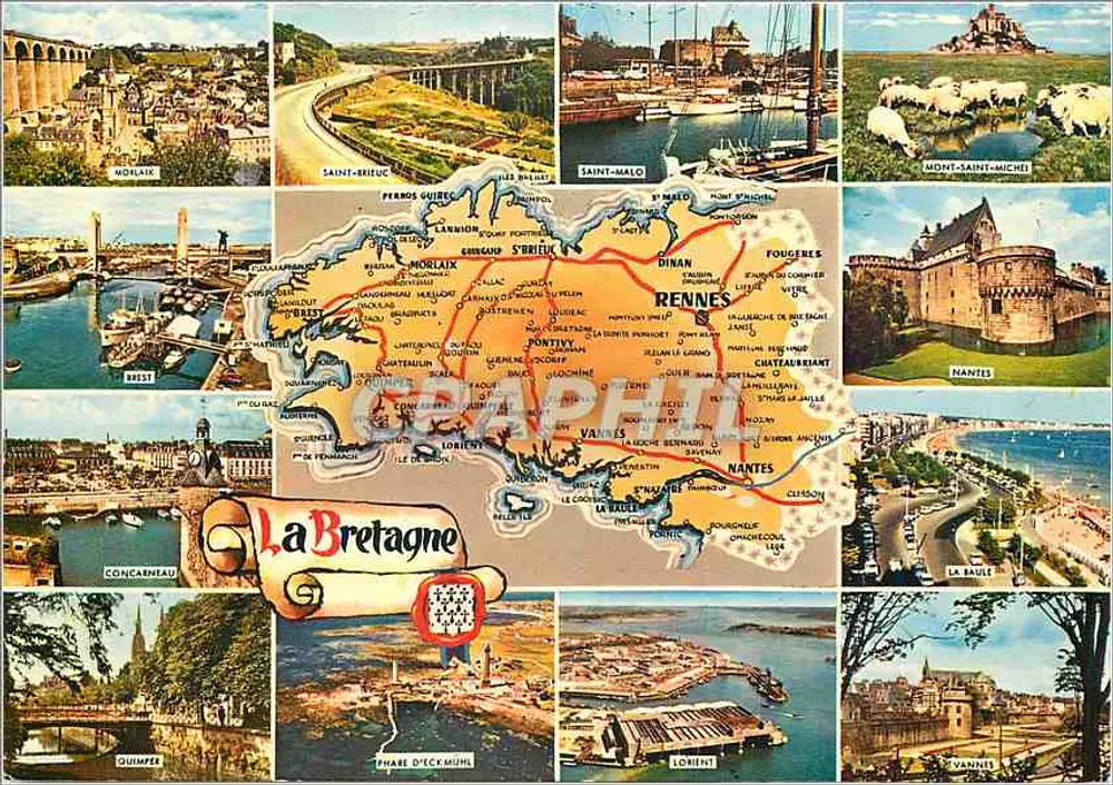 A Bretanha — cartão postal panorâmico com mapa e vistas de locais — Éditions de la Datar de la Datar — n° SN - Frente