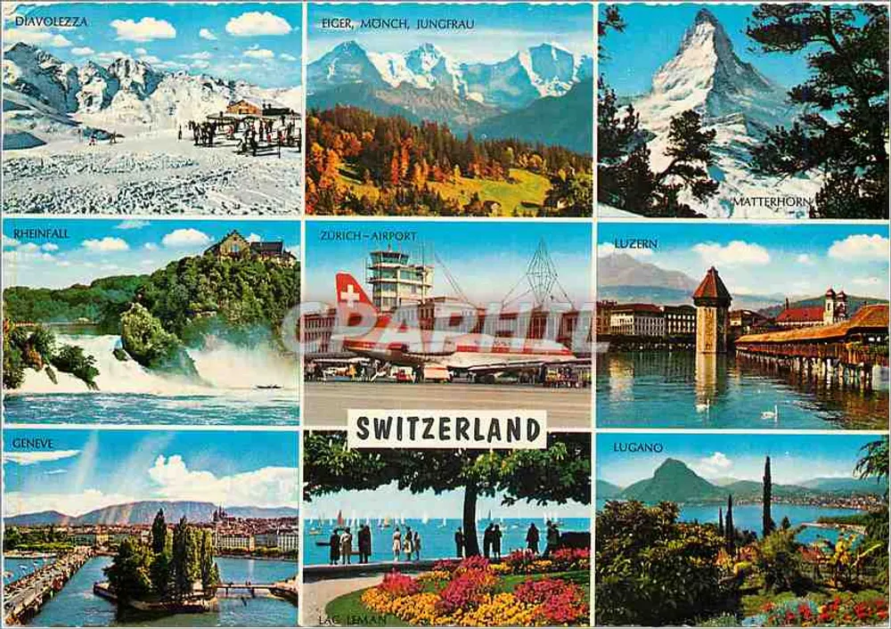 Schweiz — Panoramablick mit 9 Vignetten — unbekannter Verleger, Seriennummer nicht sichtbar - Vorderseite