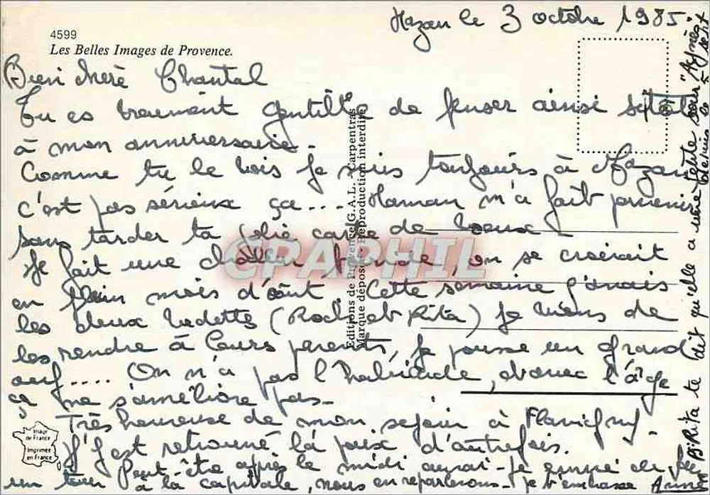 Na Provência — paisagens e tradições — Edições G.A.L. Carpentras, n° 4599 - Verso