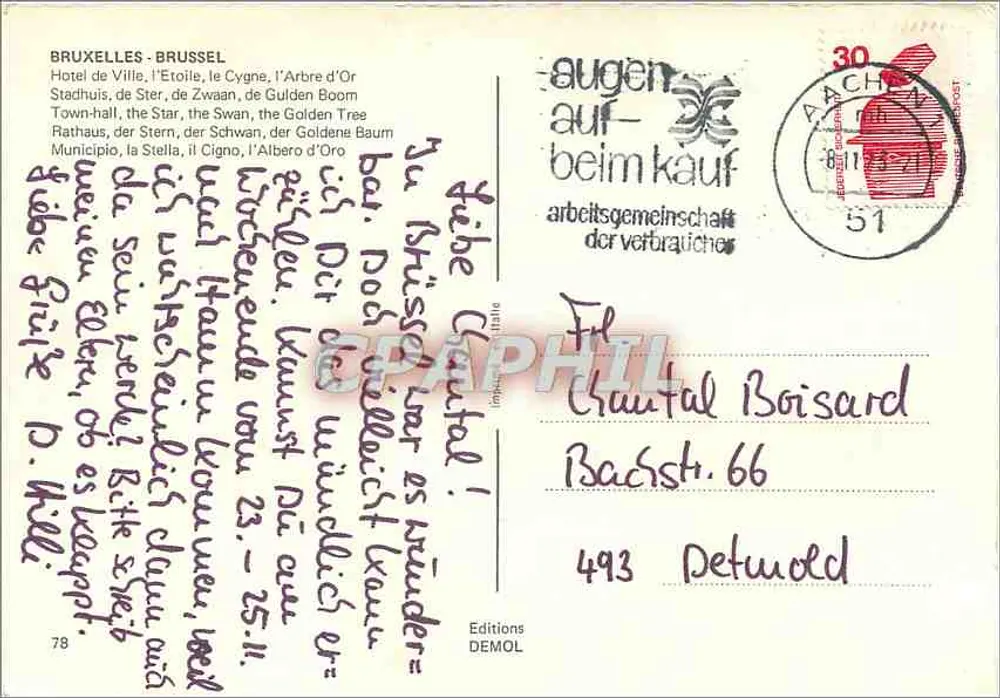 Brüssel — Place Royale — Rathaus und Grand-Place — Editions DEMOL - Rückseite