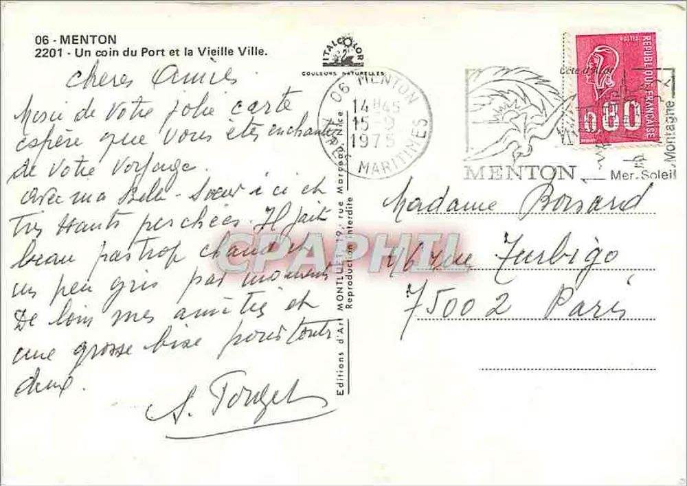 Menton - Hafen und Altstadt — Éditions d'Art Montpellier, Nr. 2201 - Rückseite