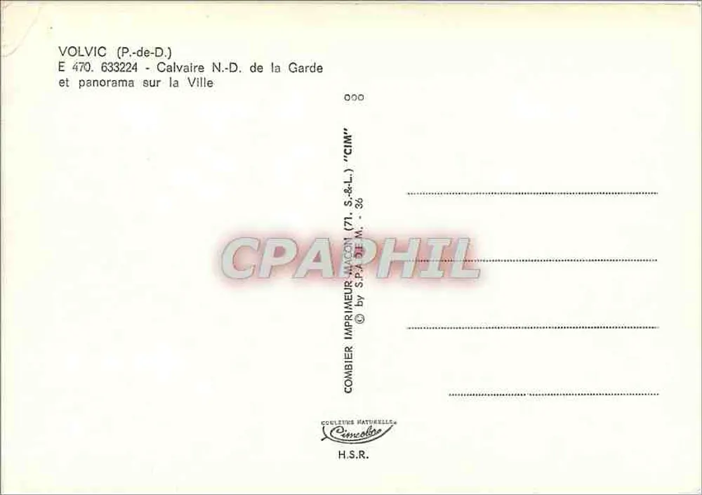 Volvic (P.-de-D.) — Calvarium N.-D. de la Garde und Panorama über die Stadt — Verlag Combier - Rückseite