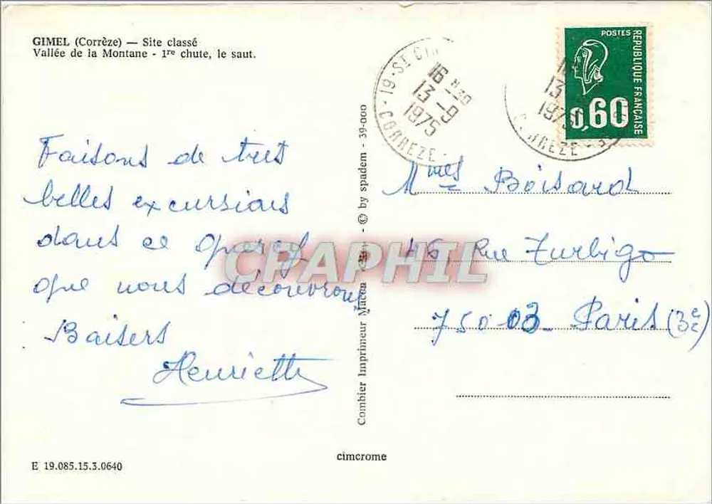 Gimel (Corrèze) — Tal der Montane — Erster Wasserfall, der Sprung — Cimy - Rückseite