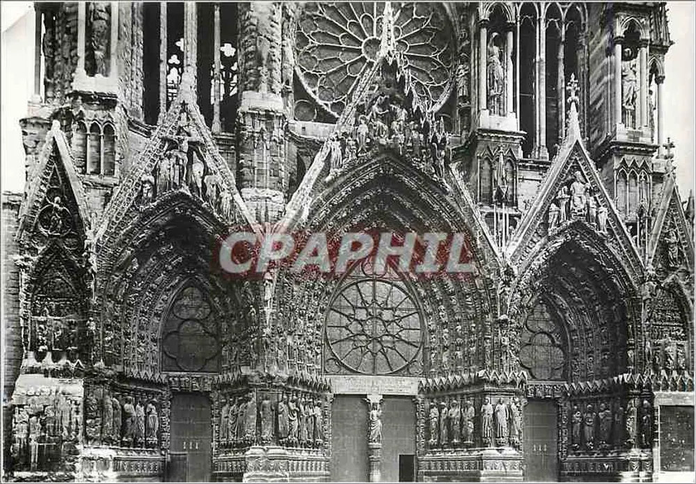 Reims (Marne) — Die Kathedrale Notre-Dame (13. Jahrhundert) — Portale der Westfassade — Service Commercial Historiques, Grand Palais, Avenue Alexandre III, Paris - Vorderseite
