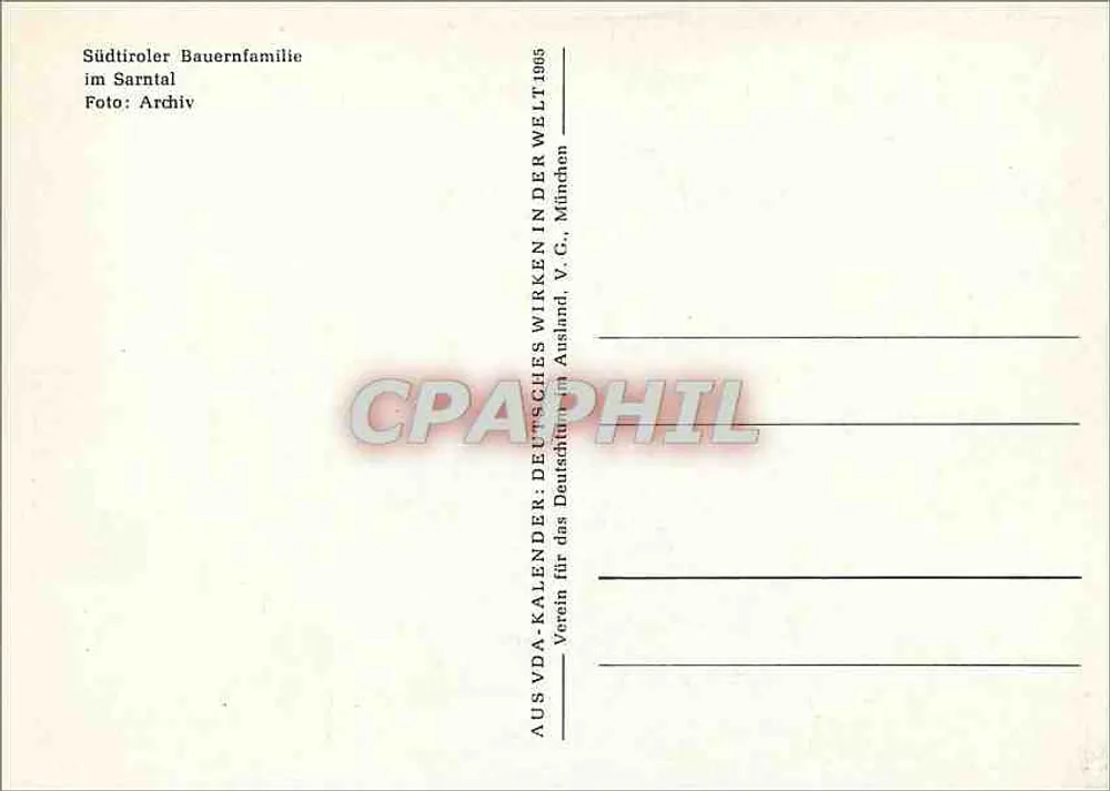 Bäuerliche Familie aus Südtirol — Sarntal — VDA-KALENDER IN DER WELT, München - Rückseite