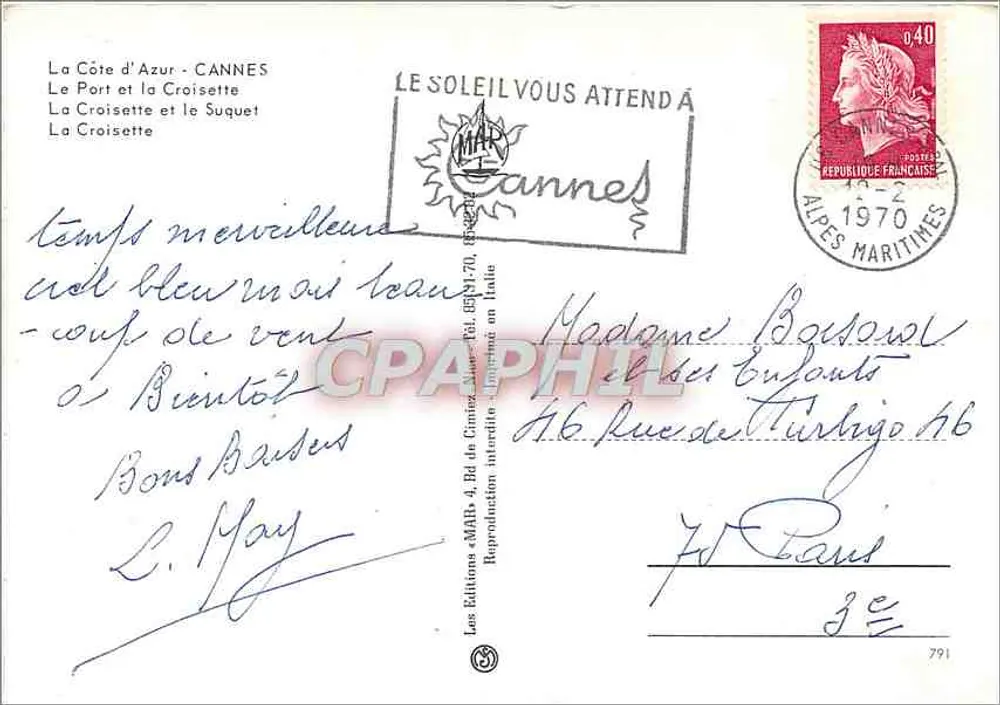Cannes — La Côte d'Azur, Le Port, La Croisette — Éditions « MAB » - Rückseite