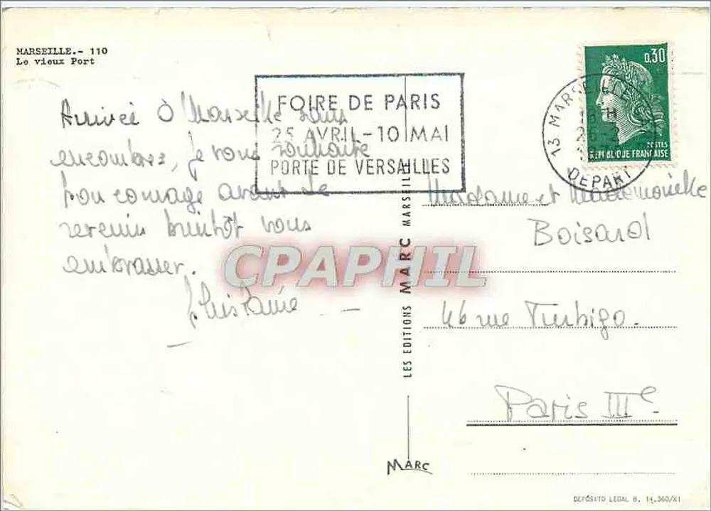 O Velho Portinho — Marselha — Les Éditions Marc, n°110 - Verso