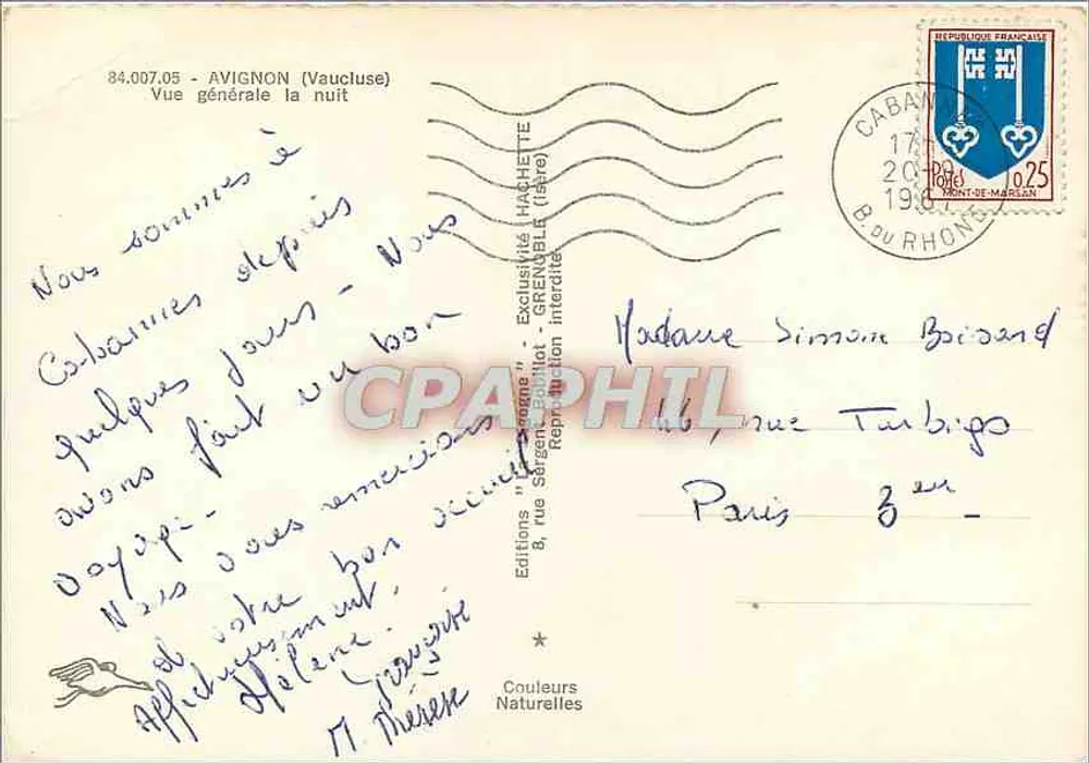Avignon — Vista geral à noite — Edições HACHETTE - Verso
