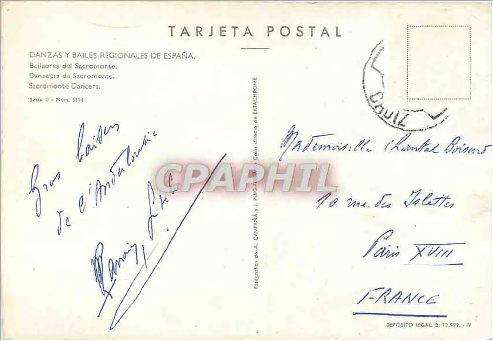 Regionale Tänze Spaniens — Tänzer des Sacromonte — Serie II, Nr. 514 — Verlag A. Campasàs & J. Buigas - Rückseite