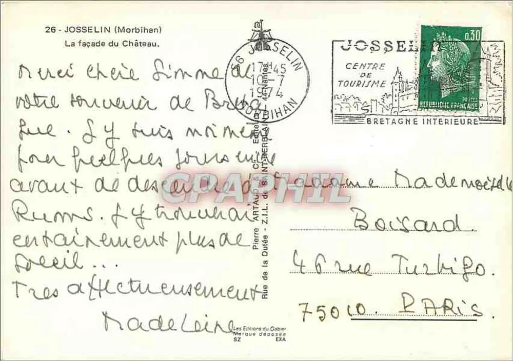 Castelo de Josselin — fachada — Les Éditions du Gaber, n° 52 - Verso