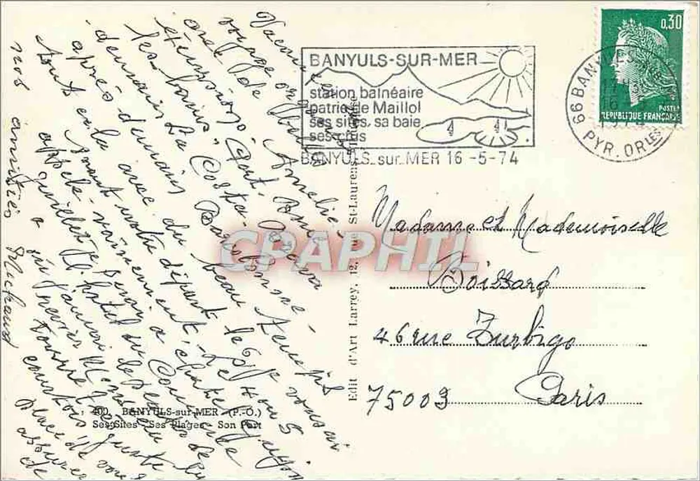 Banyuls-sur-Mer — widok panoramiczny i lokalne stroje — Édit. d'Art Larrey, nr 4 - Rewers