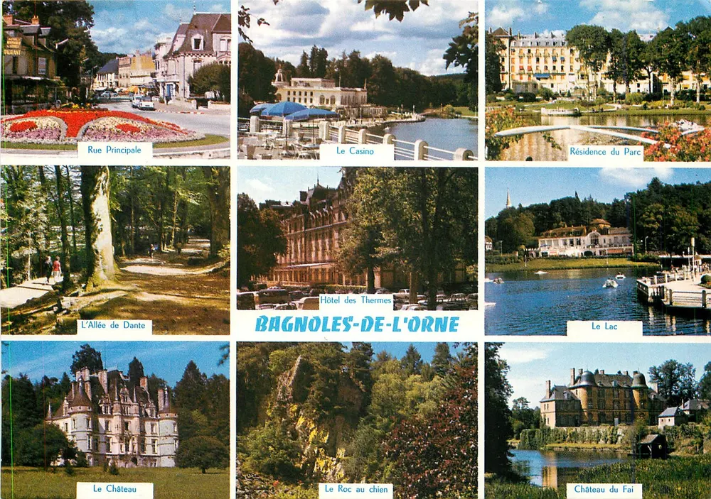 Bagnoles-de-l'Orne — Vista panorâmica dos principais lugares — Editor J.R. n° 3589 - Frente