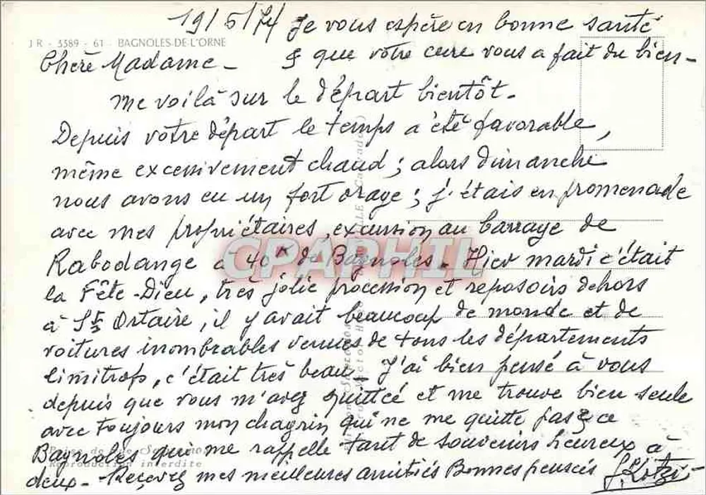Bagnoles-de-l'Orne — Vista panorâmica dos principais lugares — Editor J.R. n° 3589 - Verso