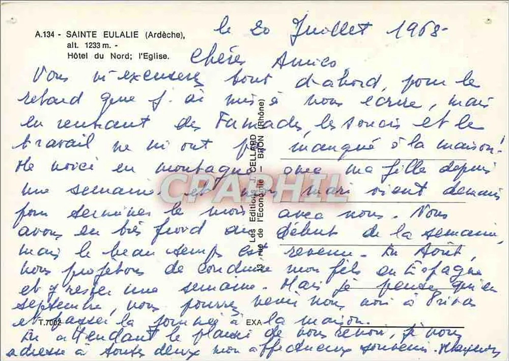 Sainte-Eulalie (Ardèche) — Hotel du Nord und die Kirche — Les Éditions de l'Économie - Rückseite