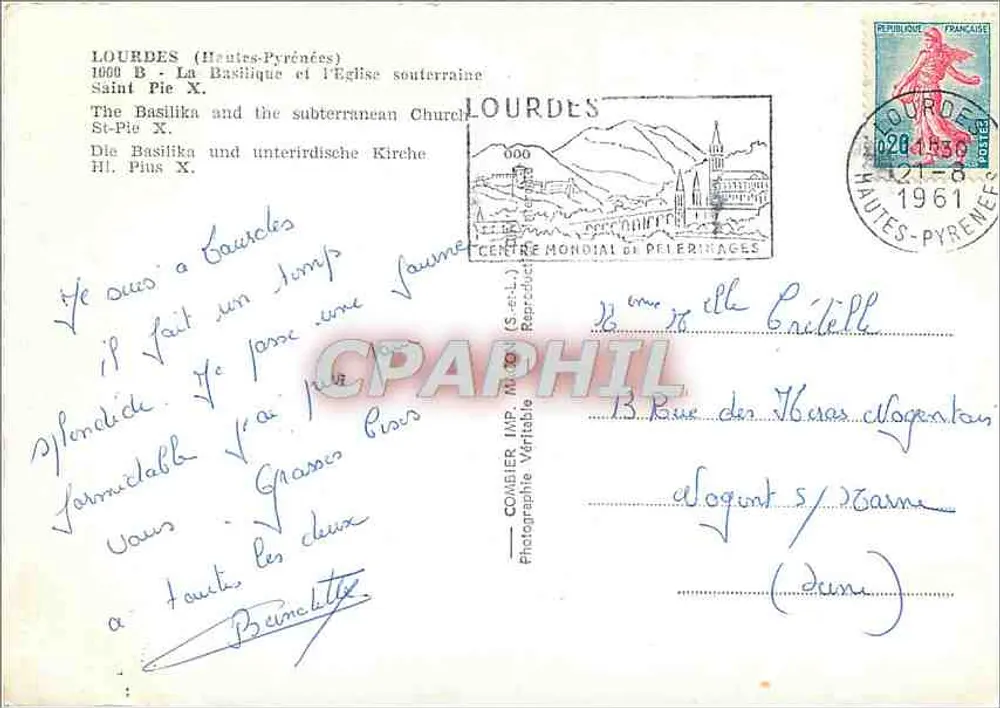 Lourdes — Authentisches Portrait von Bernadette Soubirous — Combiér Imp. (S.-A.-L.) - Rückseite