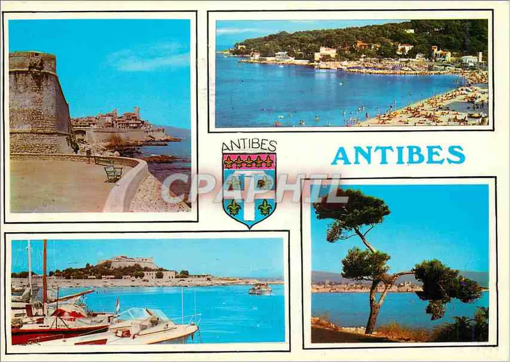 Antibes — vista da cidadela, praia, porto e pinheiro — Edição Y.P.A. Nicaise Calis de Pierlas - Frente