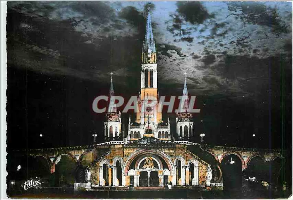 A Basílica iluminada — Lourdes — Editor P. Doucet & Lourdes, n° 242 - Frente