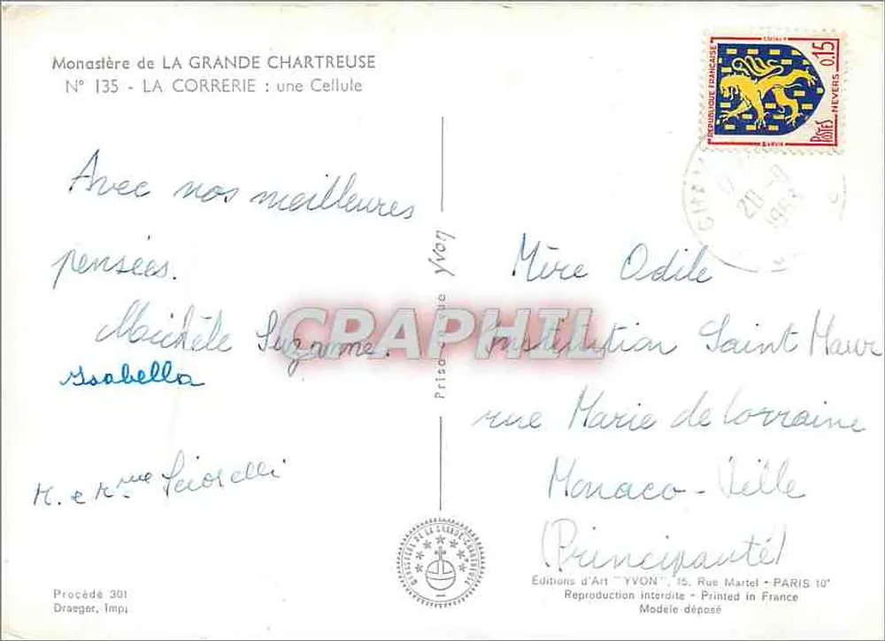Mosteiro de LA GRANDE CHARTREUSE — N° 135 : LA CORRERIE : uma Celula — Edições d'Art YVON - Verso