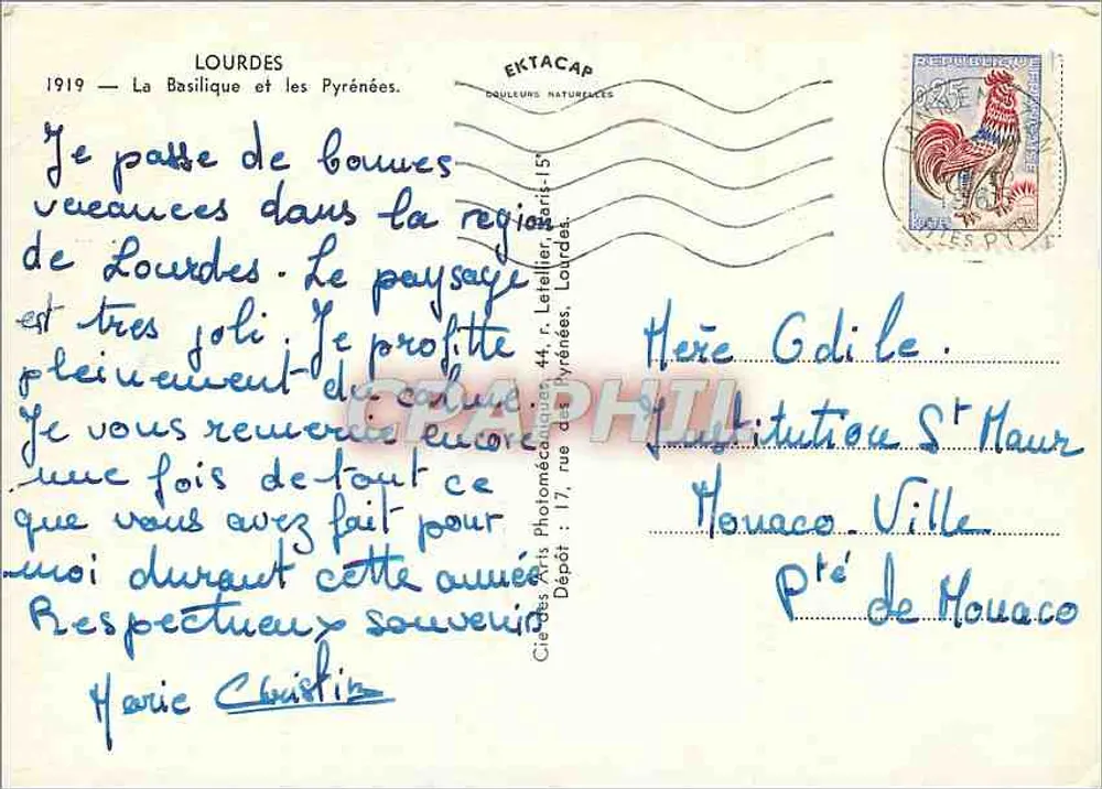 Lourdes — A Basílica e os Pirineus — Ektacap - Verso