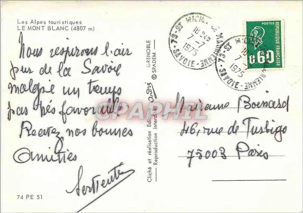 Mont Blanc — Panoramablick — Éditions SPADEM, n° 74 PE 51 - Rückseite