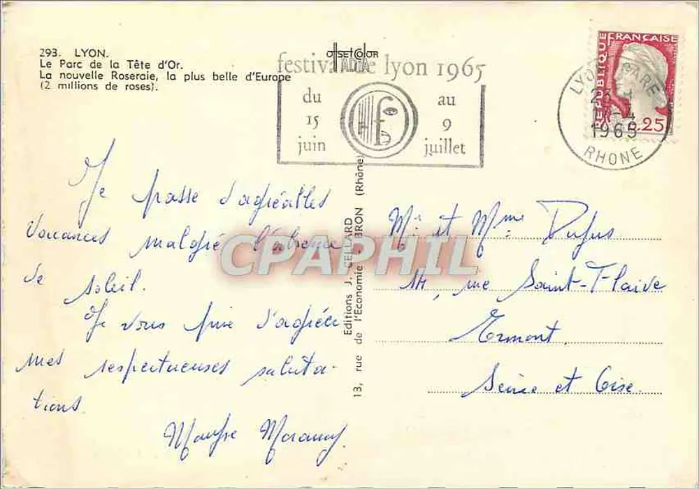 The Tête d'Or Park — Lyon — Rose Festival 1965 — Éditions J. Édouard - Back
