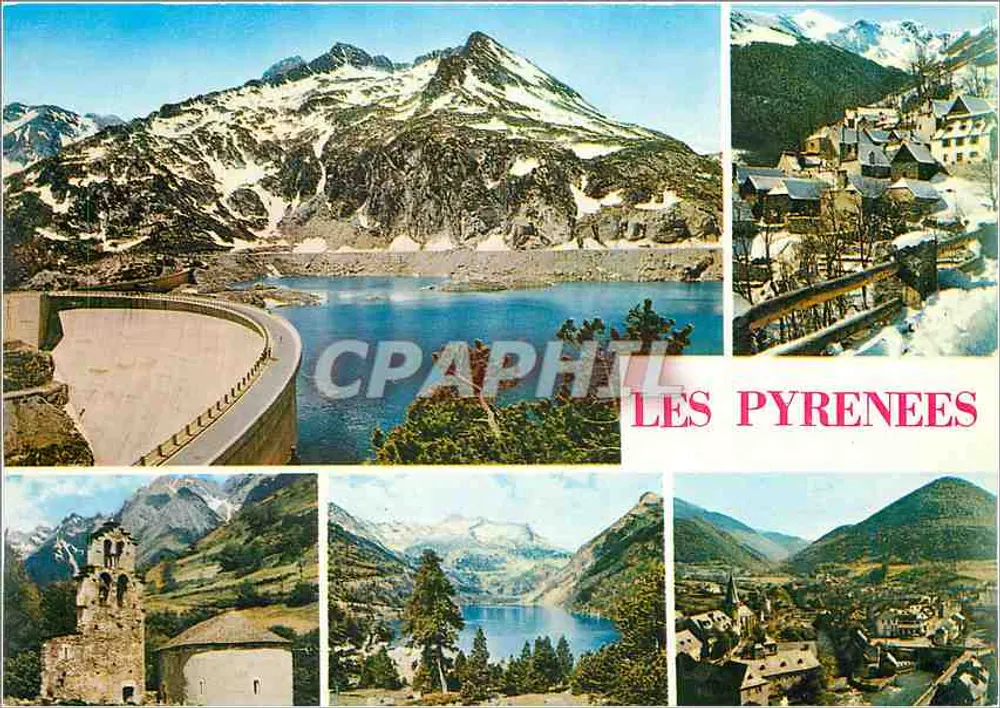 The Pyrenees — panoramic view with dam, lake and villages — Éditions Modernes Théo Jac, Limoges, n° A 65/250 - Front