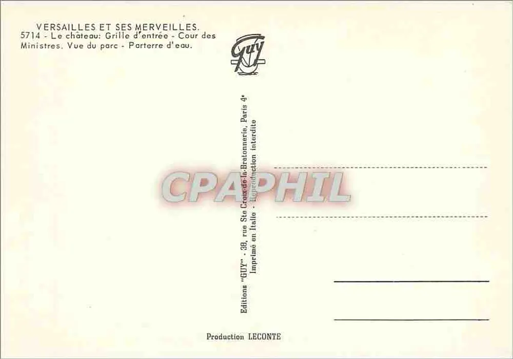 Versailles - Royale Stadt — Verleger Guy, Nr. 5714 - Rückseite