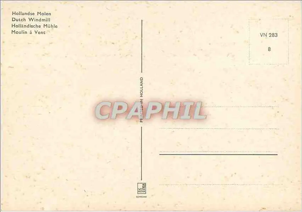Holland Windmill — series VN 283, no. 8 — publisher SCHIEDAM - Back