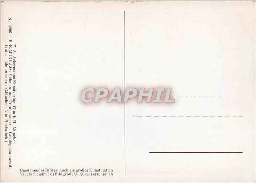 Dwa dzieci jadące winogrona — reprodukcja dzieła B. E. Murillo — wydawca F. A. Ackermann, Monachium, nr 3296 - Rewers