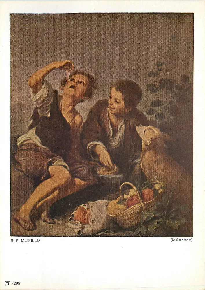 Dois crianças e um cachorro — cena de vida — F.A. Albermanns Kunstverlag, Munique, n° 3298 - Frente