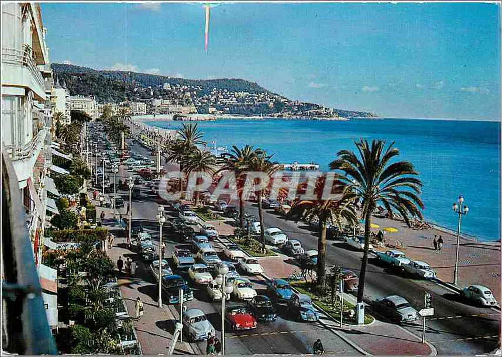 Nice - Promenade dos Ingleses — vista da baía e dos palmeiras — Les Éditions Cosmos - Frente
