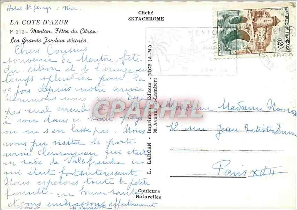 Les Grands Jardins dekoriert — Zitronenfest — Menton — Drucker L. LARCAN - Nice - Rückseite