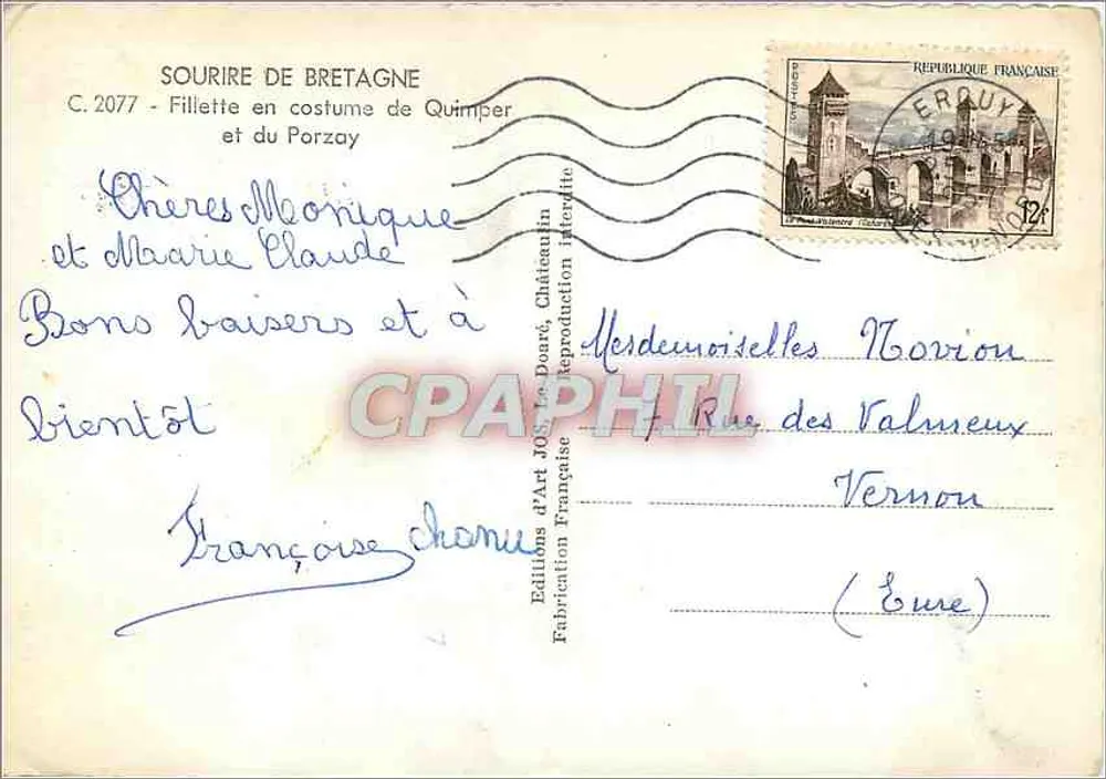 Mädchen im Kleid aus Quimper — Lächeln der Bretagne — Editions d'Art Jos, n° C.2077 - Rückseite