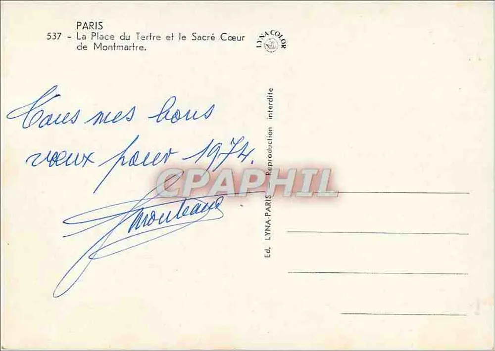 Paris — Place du Tertre und der Sacré-Cœur von Montmartre — Ed. LYNA-PARIS, n° 537 - Rückseite