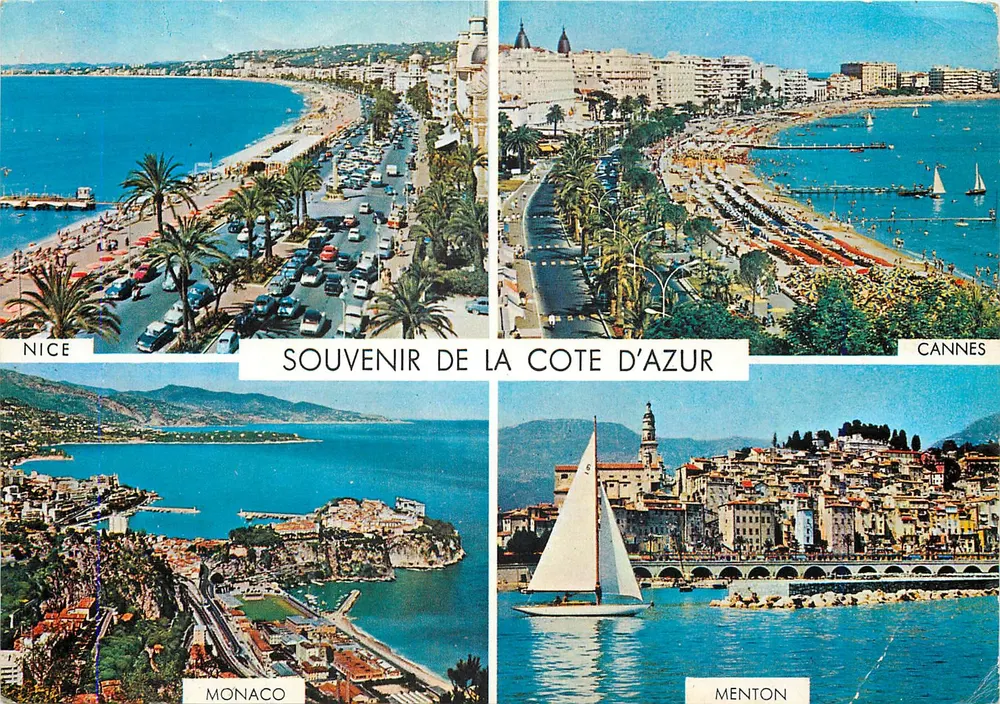 Lembrança da Costa Azul — Nice, Cannes, Monaco, Menton — Éditions M. Grillot, série 06 - Frente