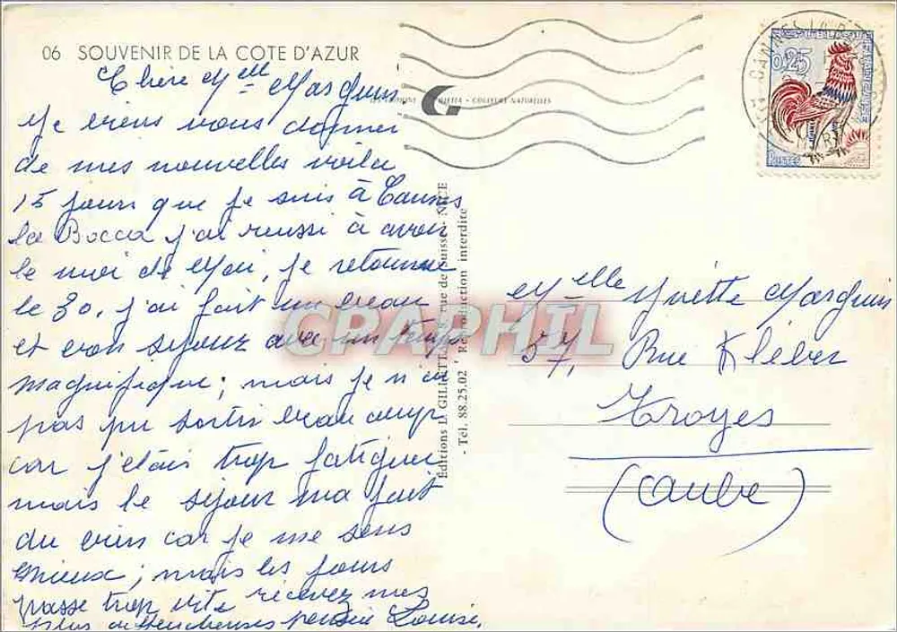 Lembrança da Costa Azul — Nice, Cannes, Monaco, Menton — Éditions M. Grillot, série 06 - Verso