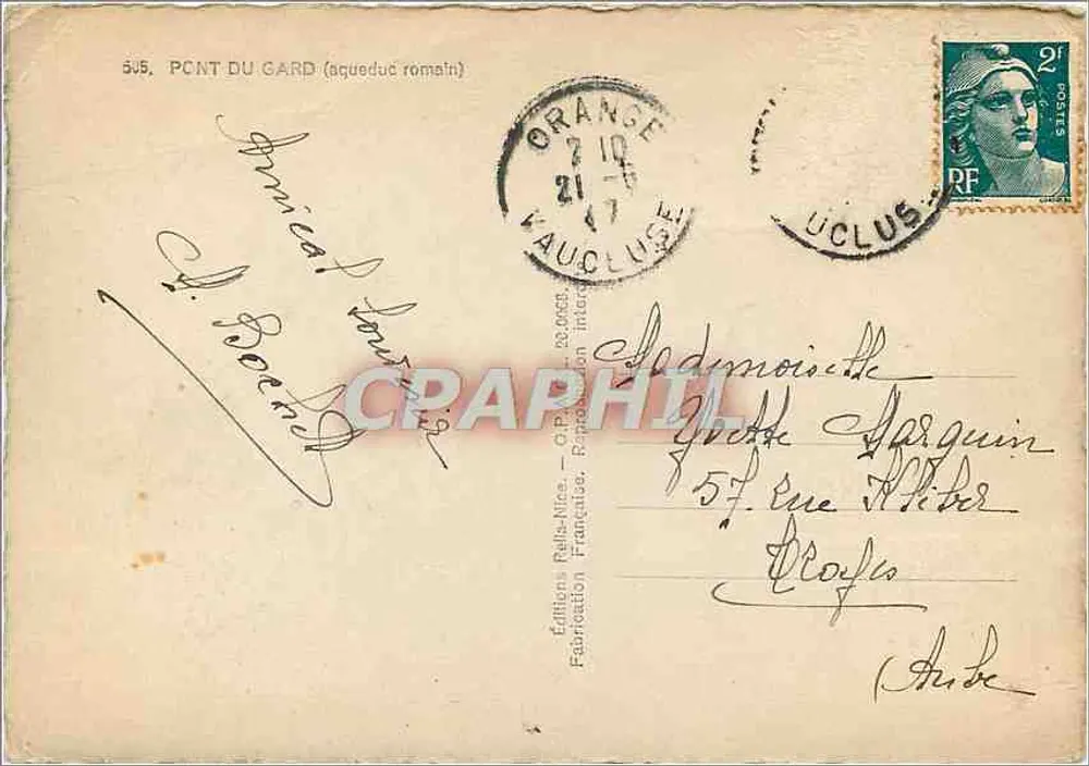 Ponte du Gard — aqueduto romano — Éditions Paris-Nice, n° 505 - Verso