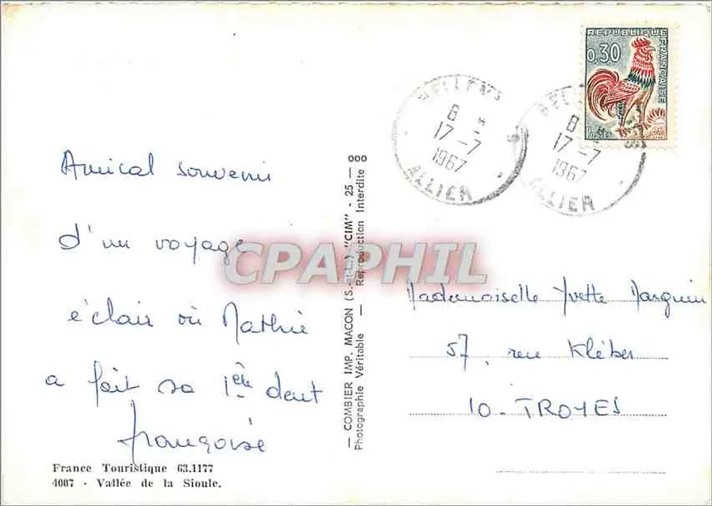 Nas Gorges (Alliez) — Vale da Sioule — Editor CIM, n° 4007 - Verso