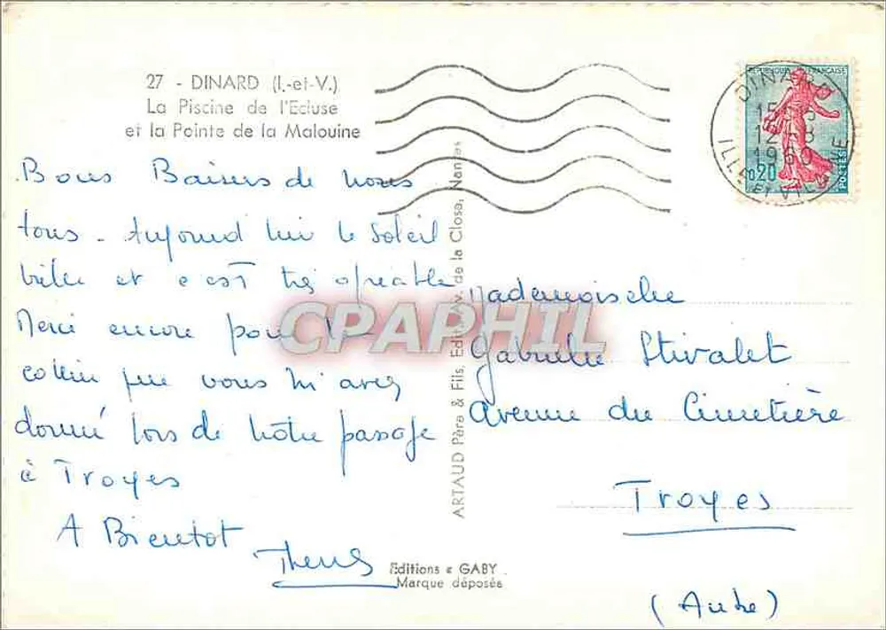 Dinard (Ille-et-Vilaine) — Ansicht der Schwimmhalle Ecluse und Pointe de la Malouine — Éditions Gaby - Rückseite