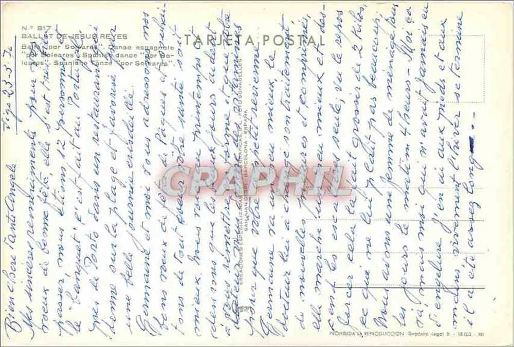 Ballet de Jesús Reyes — Dança espanhola — Tarjeta Postal N° 817 - Verso
