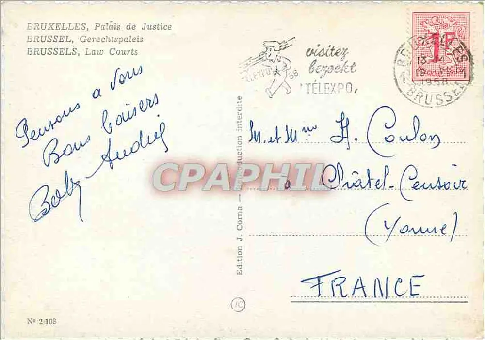 Bruxelas, Palácio de Justiça — Edição J. Corna, n° 2/108 - Verso