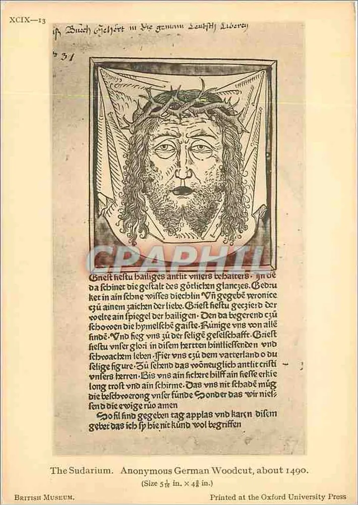O Sudário — Anônimo gravura alemã cerca de 1490 — British Museum - Frente