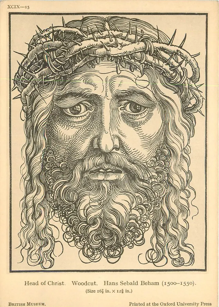 Kopf des Christus — Holzschnitt — Hans Sebald Beham (1500-1550) — British Museum, gedruckt an der University of Oxford - Vorderseite