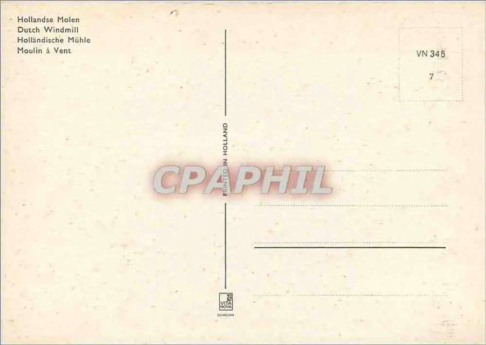 Moinho de vento holandês — vista de três moinhos em uma colina — Graphiphil, série VN 345 - Verso