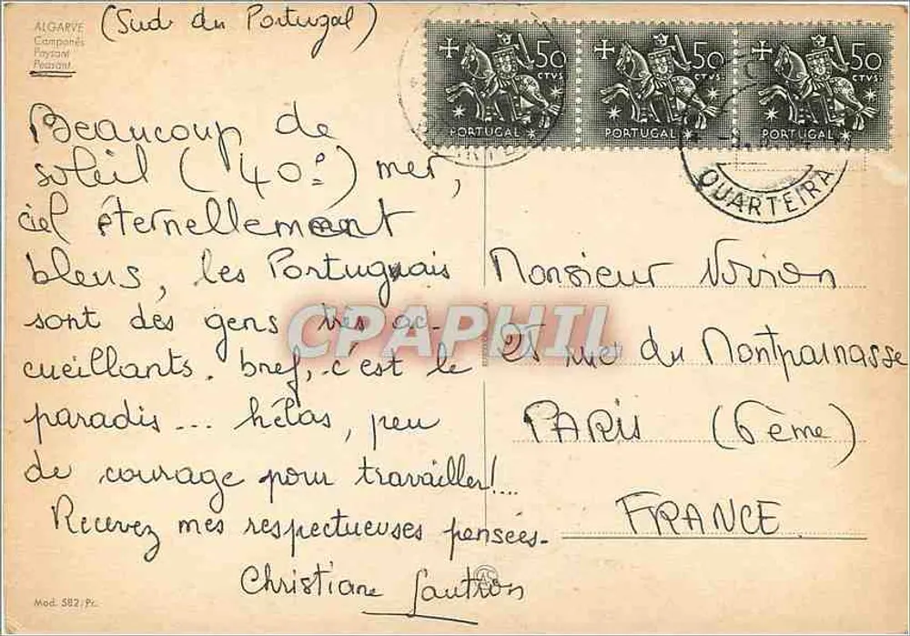Algarve (Sur de Portugal) — calle empedrada con hombre sobre burro — editor ALGARVE Compagnie Paysage - Reverso