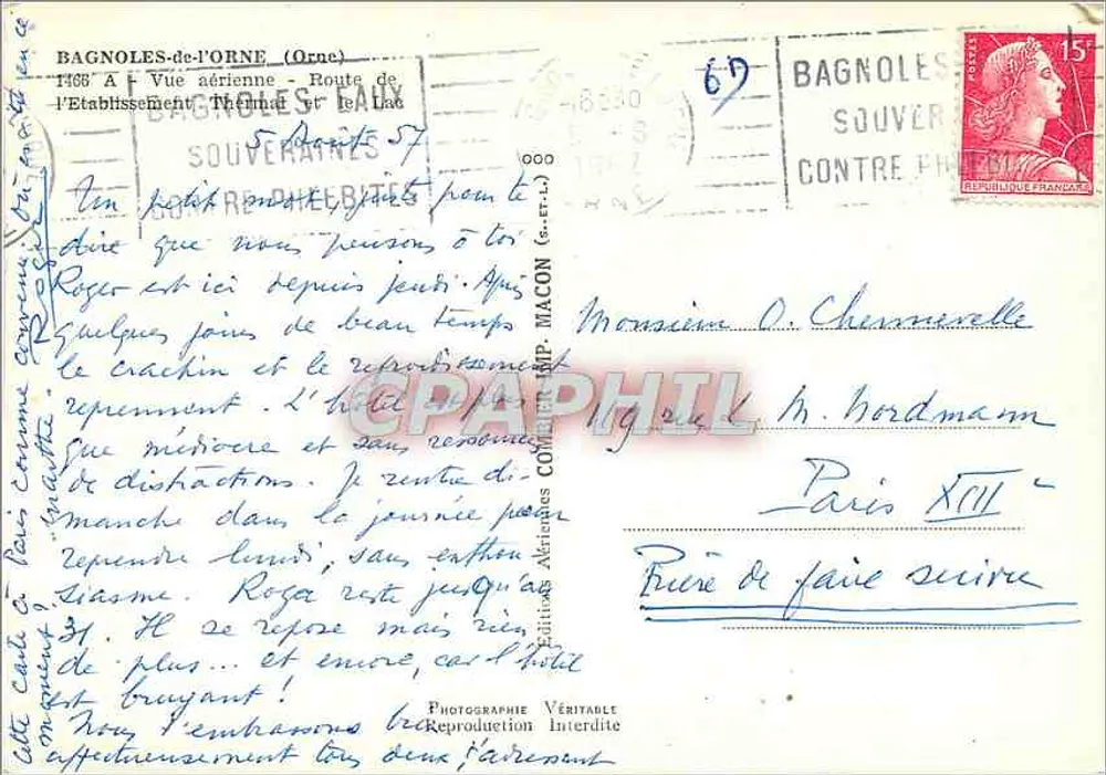 Bagnolles-de-l'Orne — Luftbild des Kurortes — Verleger Canny - Rückseite