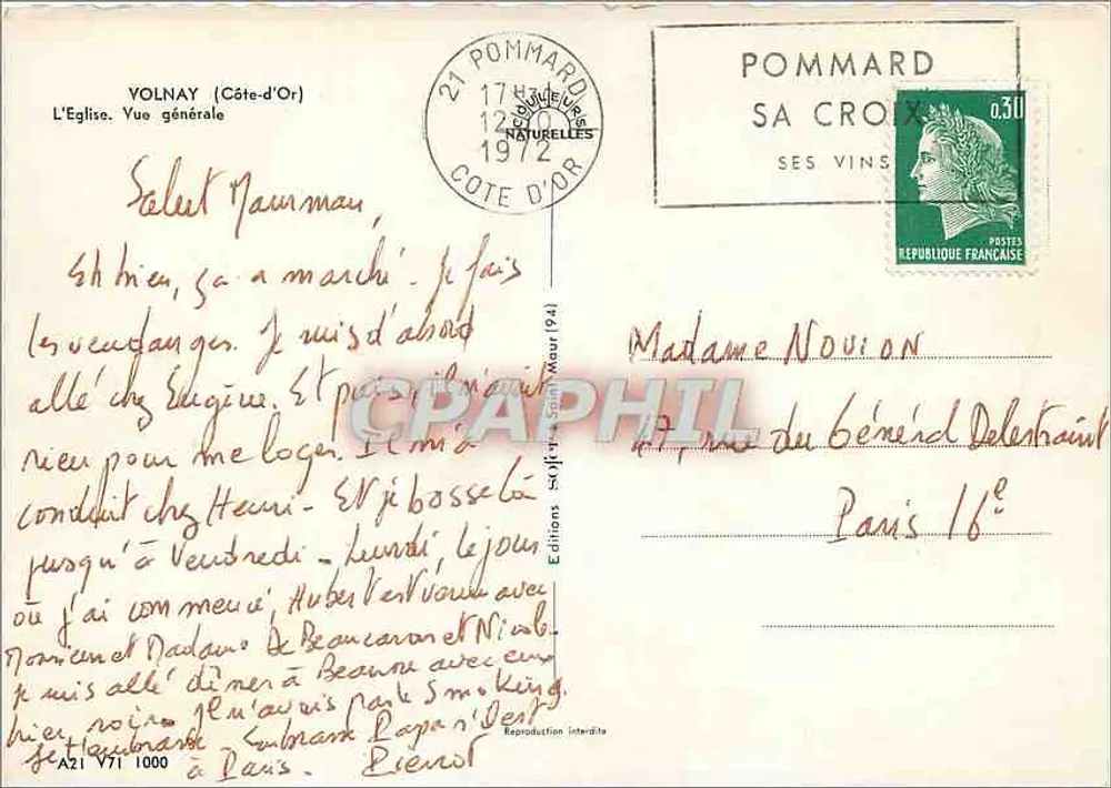 Volnay (Côte-d'Or) — Vista geral da igreja — Edições Naturelles - Verso