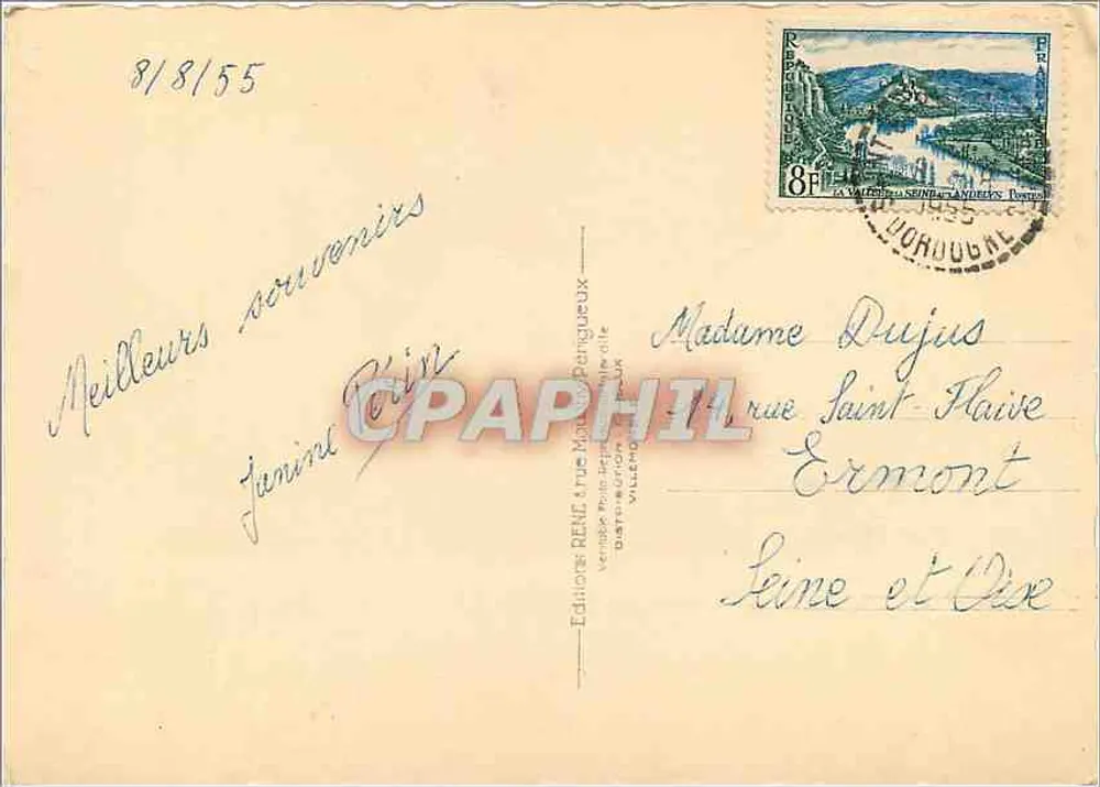 Souvenir do Périgord — Editor RENÉ & RUE M. PÉRIGUEUX, número de série não visível - Verso