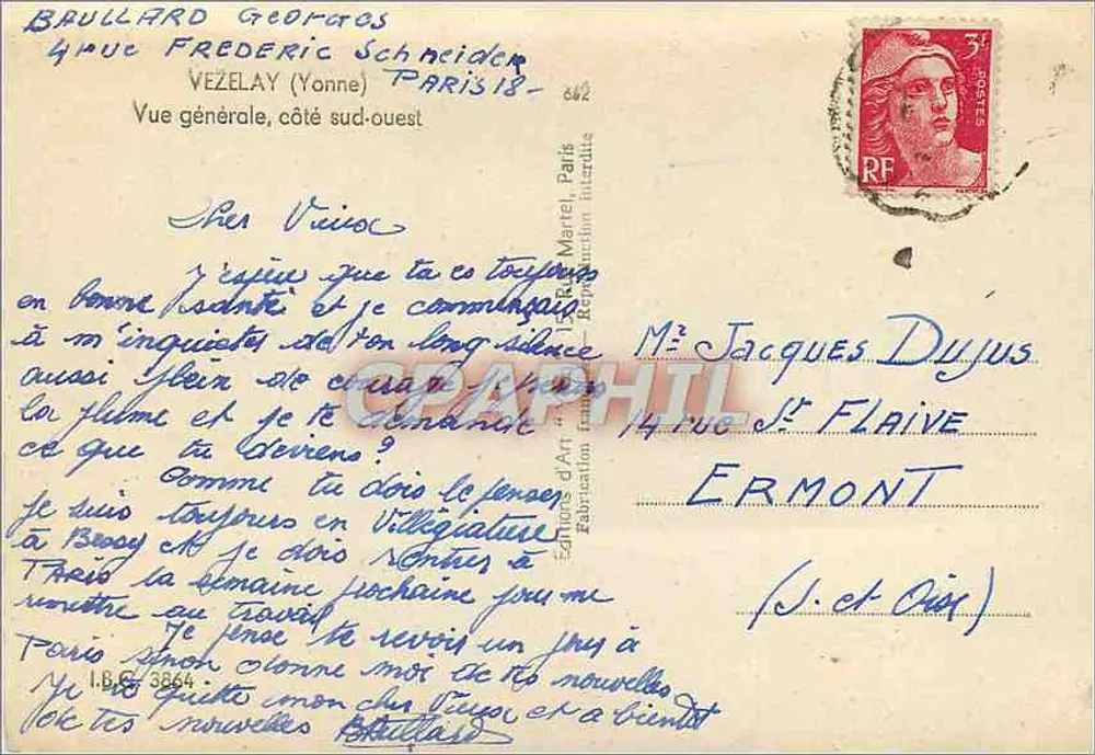 Vézelay (Yonne) — vista geral, lado sudoeste — editor Marcel Paris - Verso
